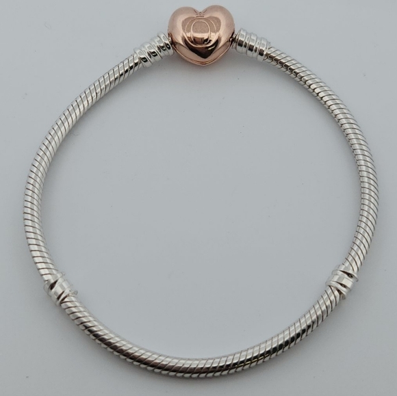 Pandora Moments Rose Gold Heart Clasp Snake Chain Charm Bracelet - Picture 3 of 5